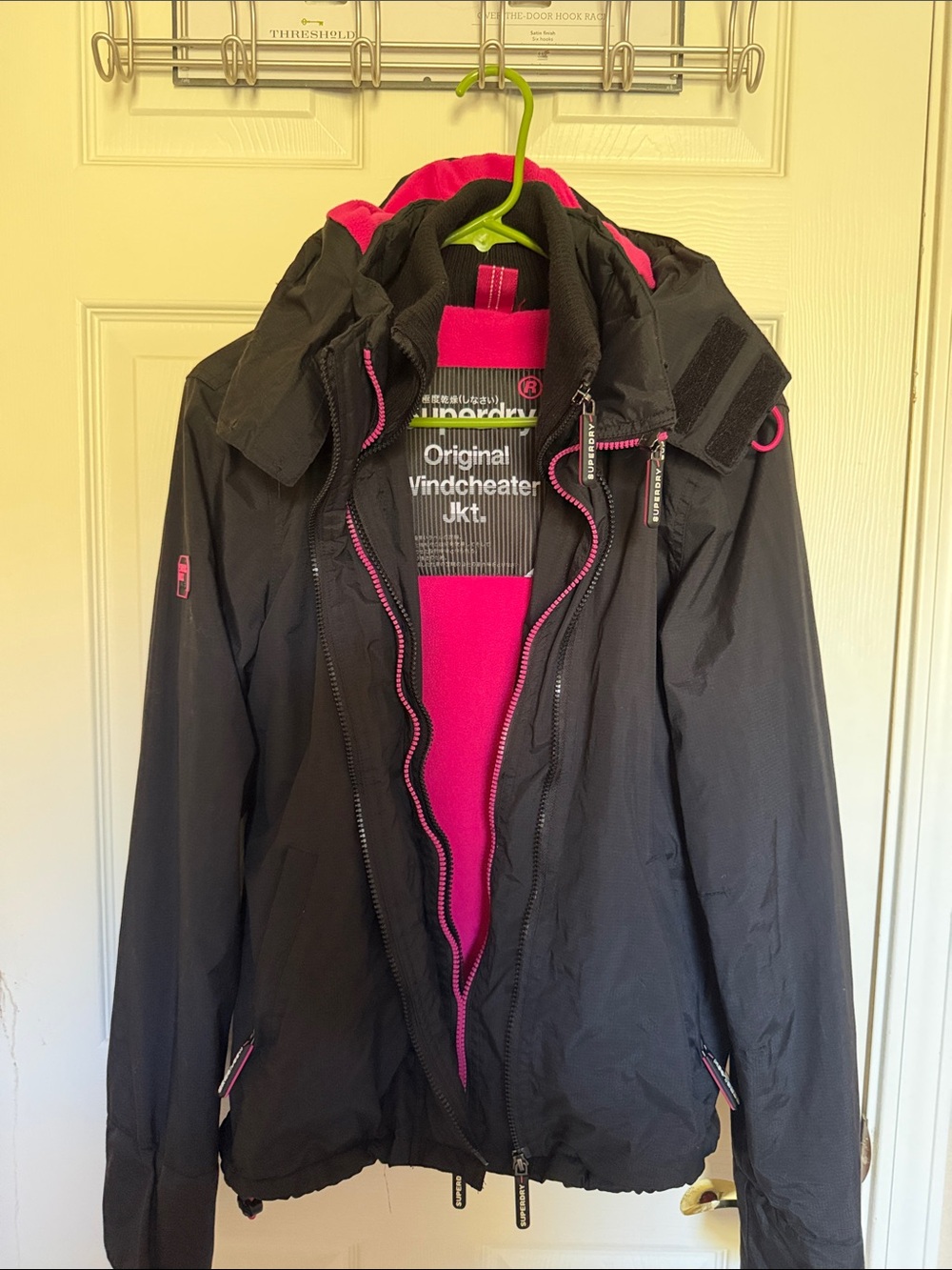 Superdry Black Ski Jacket with Pink Lining